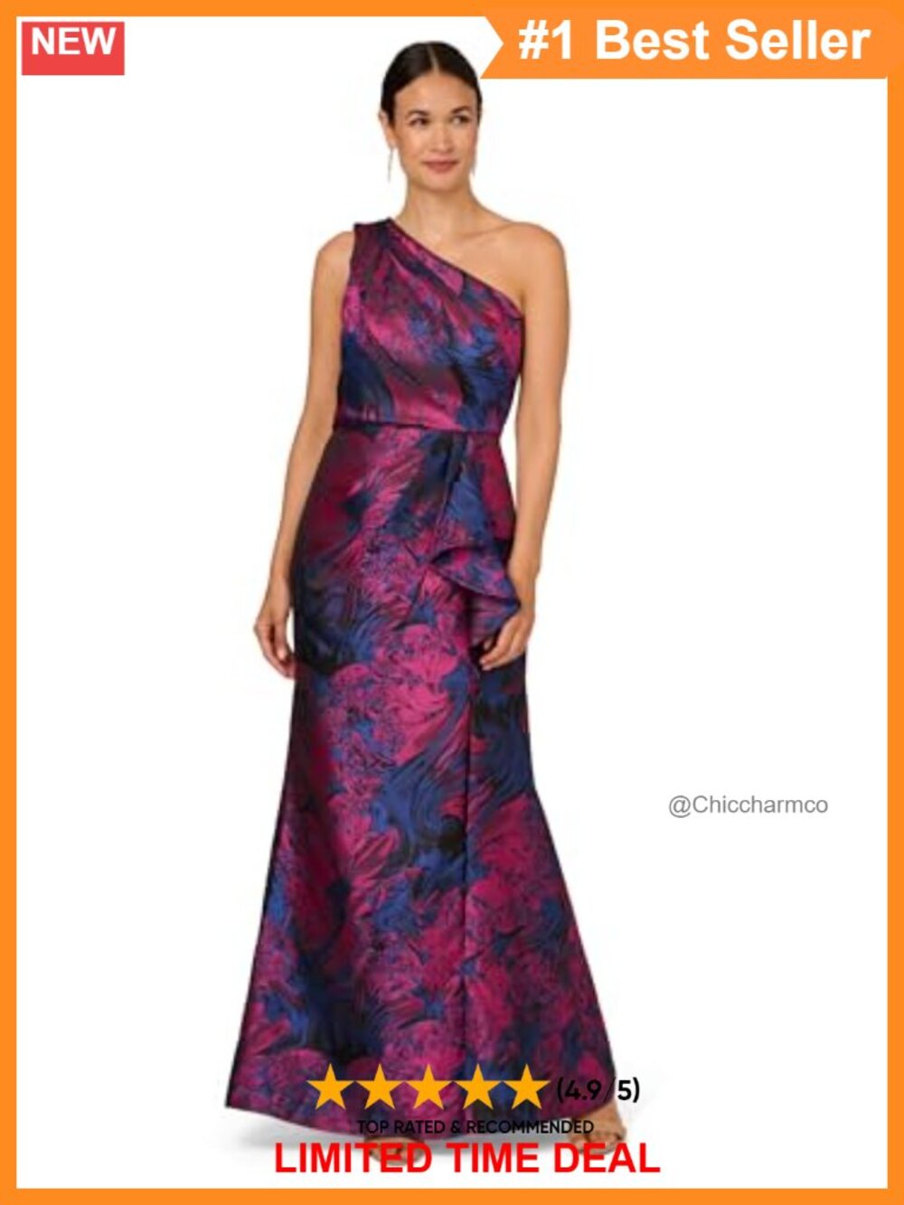 One Shoulder Floral Jacquard Mermaid Gown Formal Evening Dress